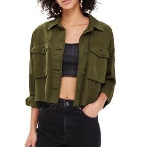 Topshop Sonny Cropped Army Green Shirt Jacket